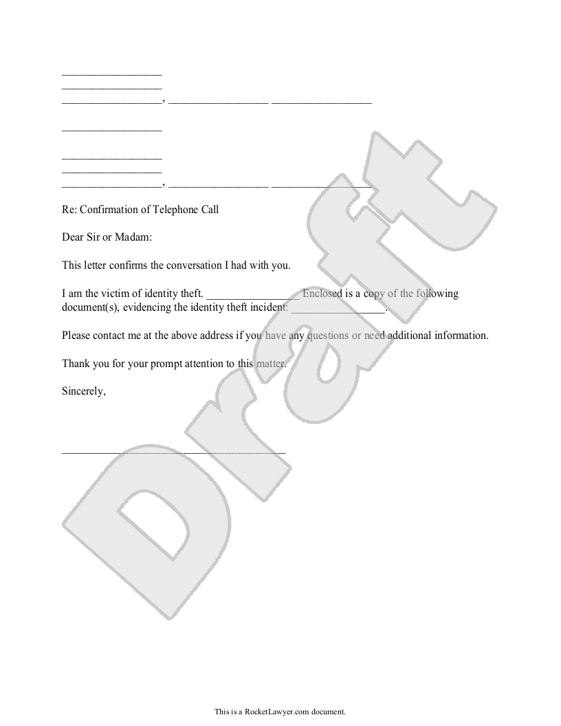 Sample Confirmation Letter to Follow Up on a Phone Call Template