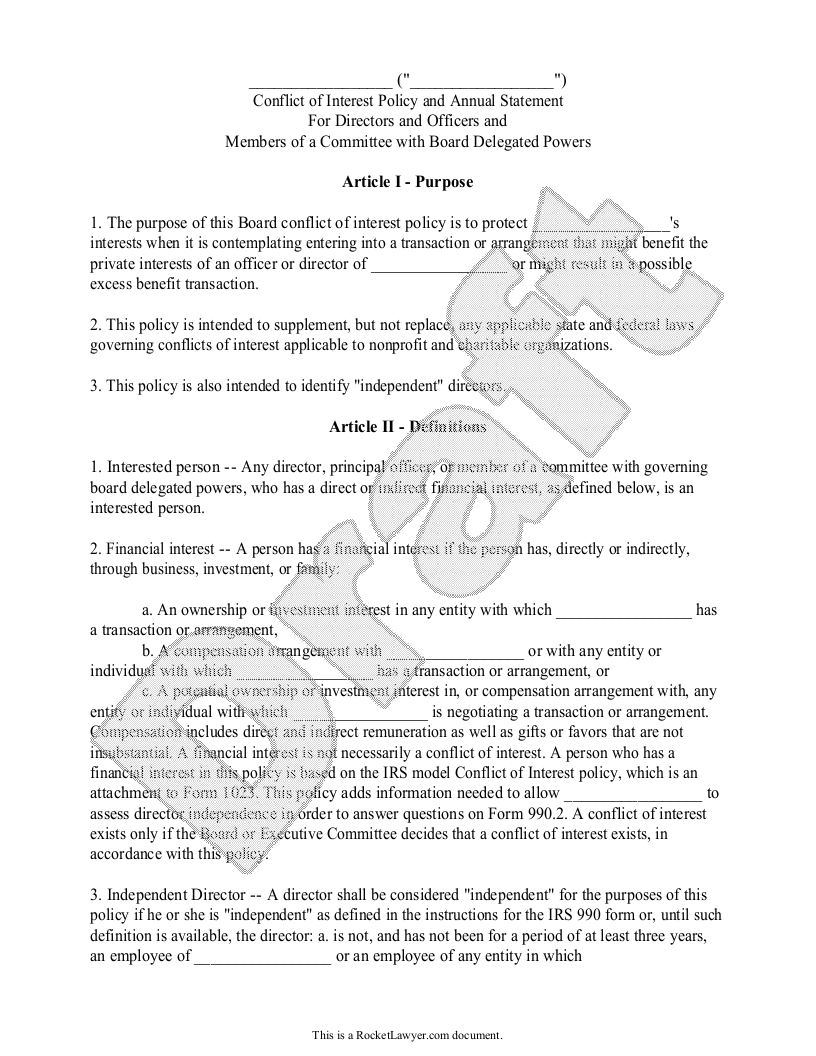Sample Conflict of Interest Policy Template
