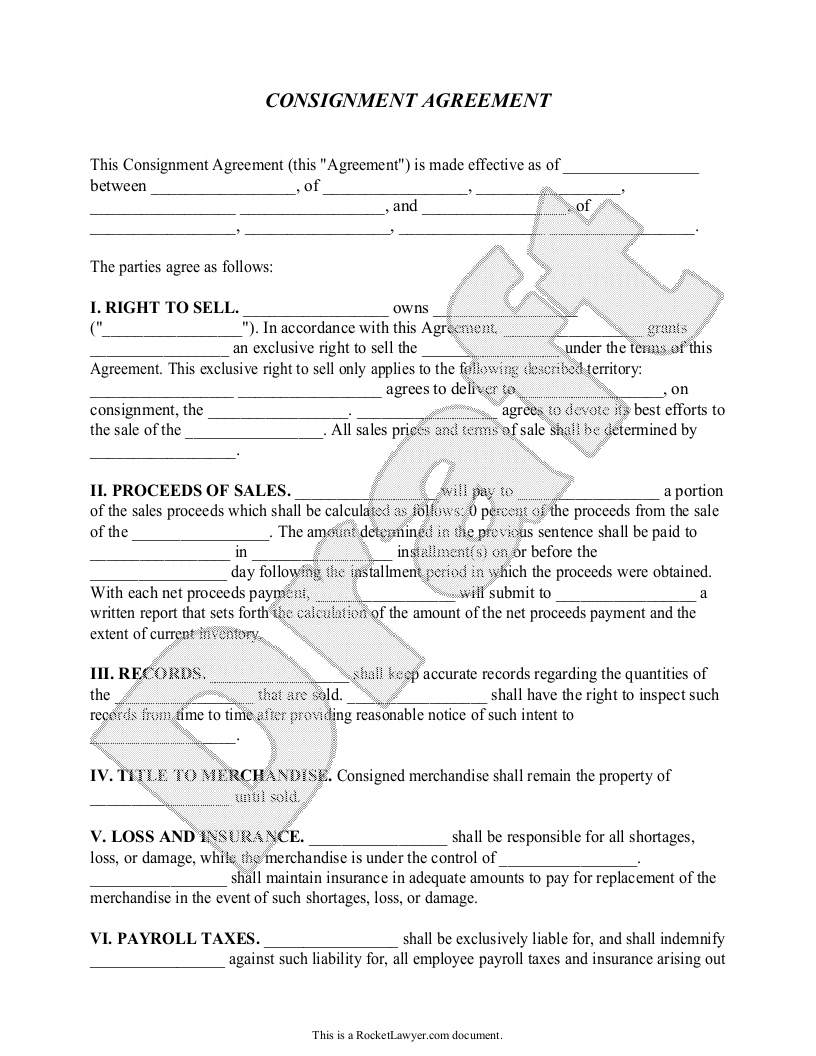 Free Consignment Agreement  Free to Print, Save & Download For restricted stock purchase agreement template