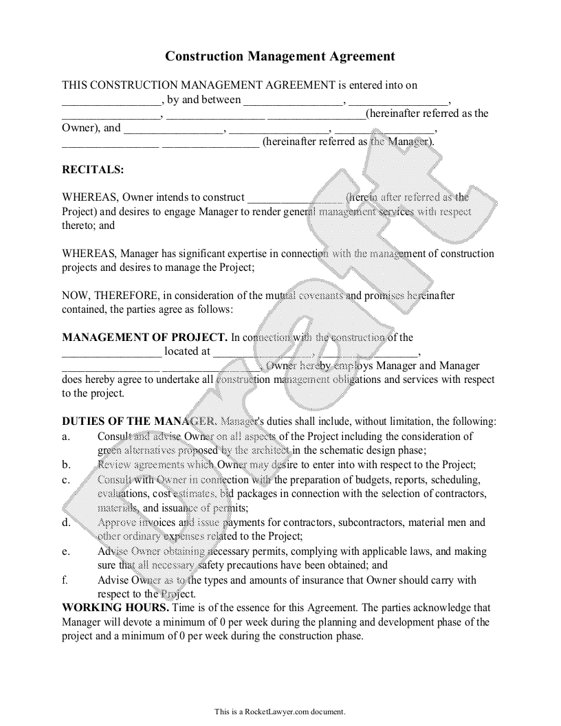 Free Construction Management Agreement Free To Print Save Download