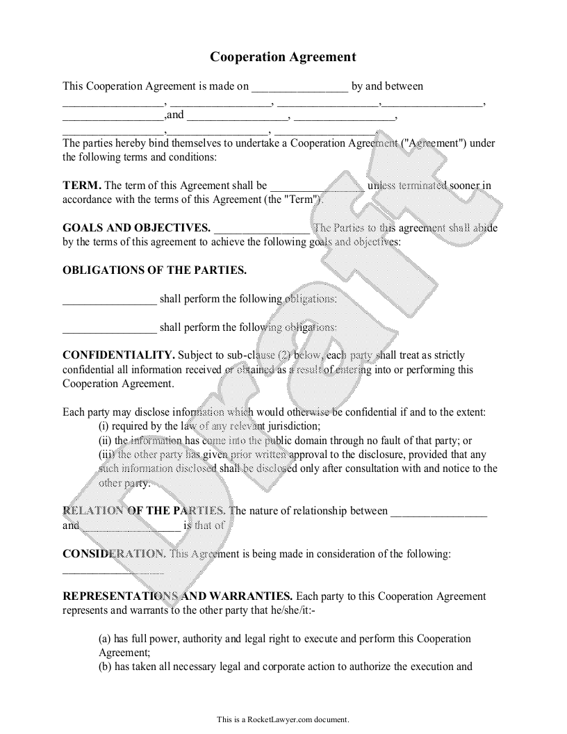 Free Cooperation Agreement  Free to Print, Save & Download Intended For legal contract between two parties template