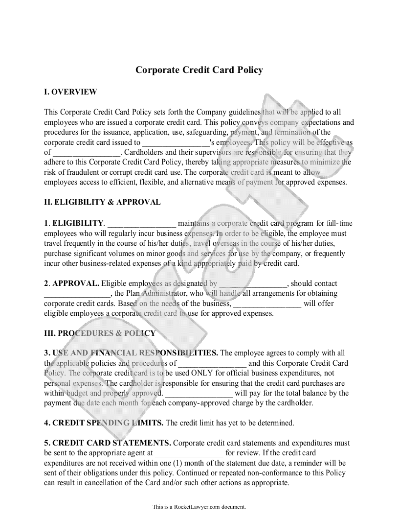 Free Corporate Credit Card Policy  Free to Sign & Download Inside Company Credit Card Policy Template