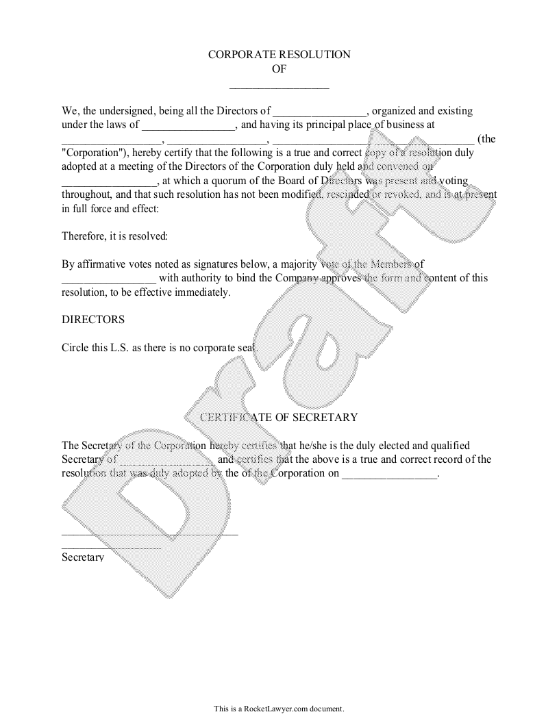 Free Corporate Resolution  Free to Print, Save & Download