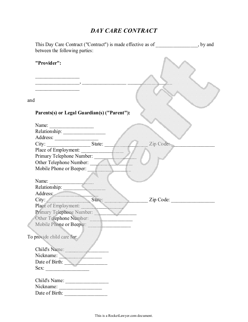 Sample Day Care Contract Template