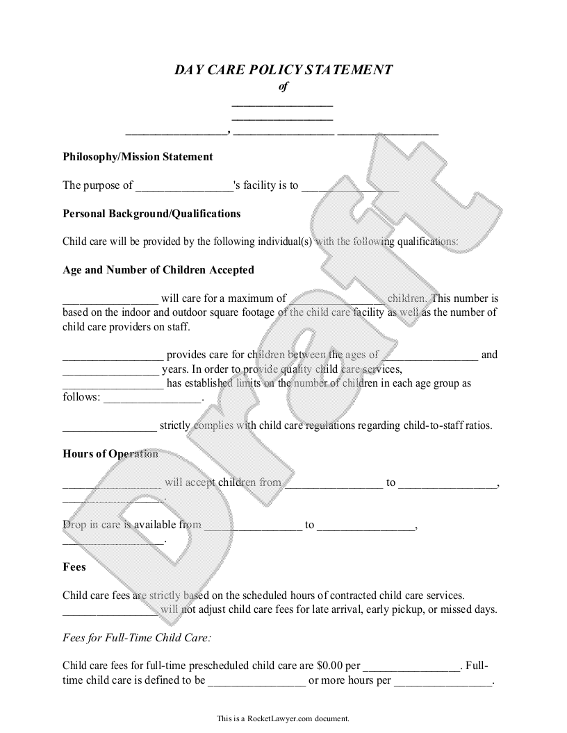 Sample Day Care Policy Statement Template