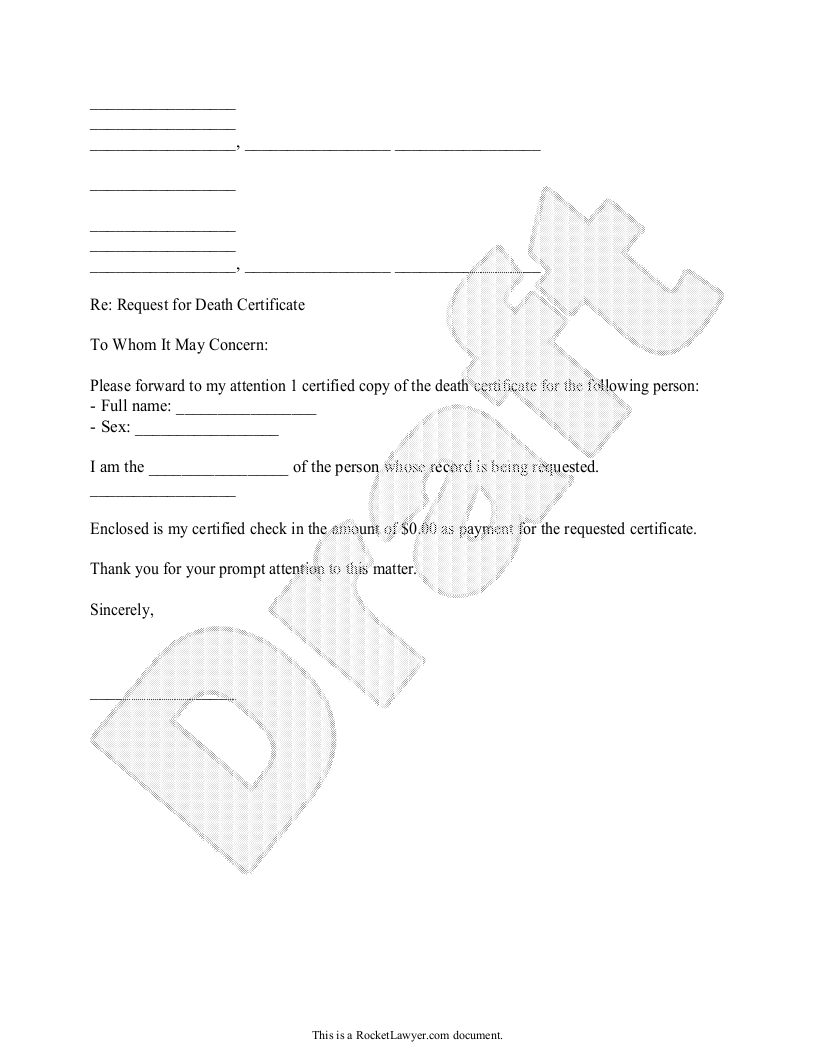 Free Death Certificate Request Letter  Free to Print, Save & Download