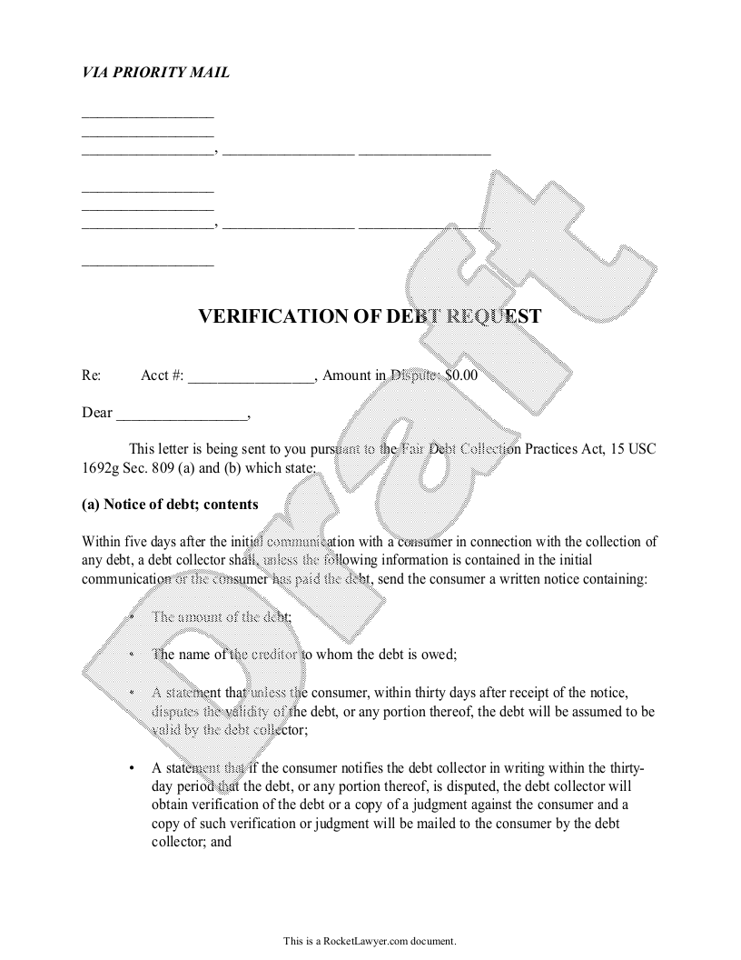 Free Debt Validation Letter  Free to Print, Save & Download With Regard To legal debt collection letter template
