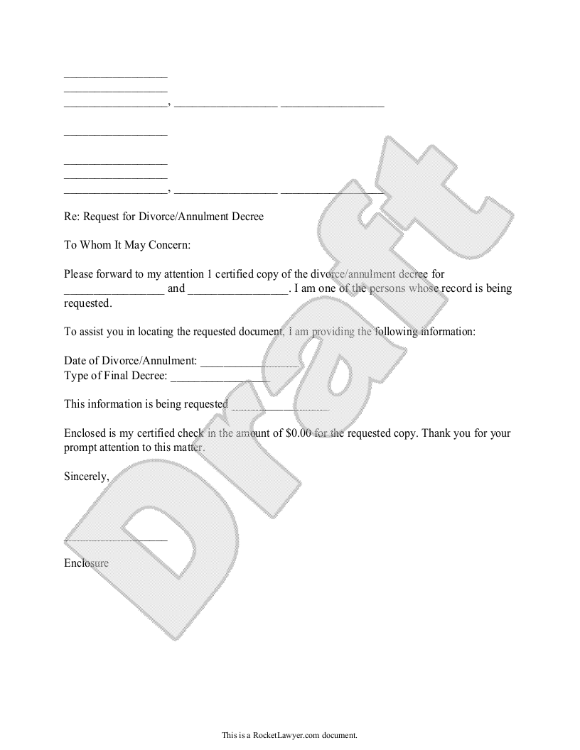 Free Divorce Records Request Letter Rocket Lawyer