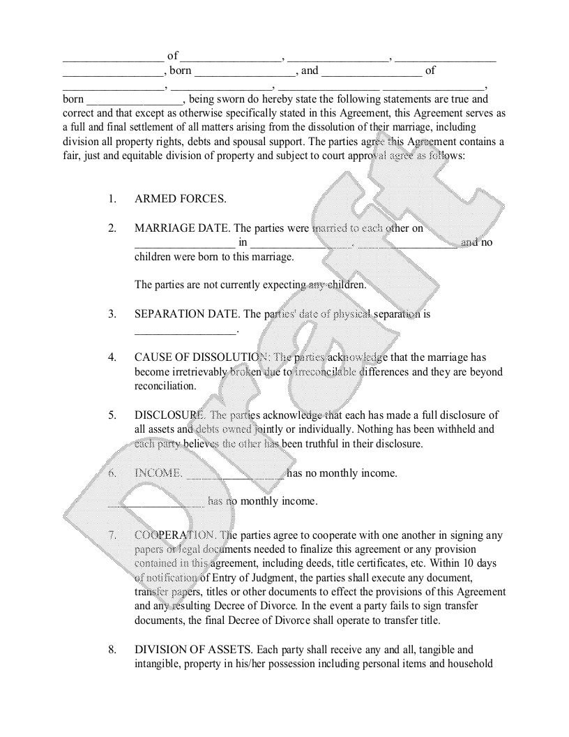 Free Divorce Settlement Agreement  Free to Print, Save & Download