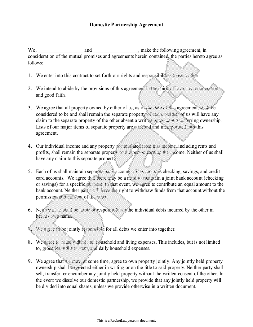 Free Domestic Partnership Agreement Free To Sign Download
