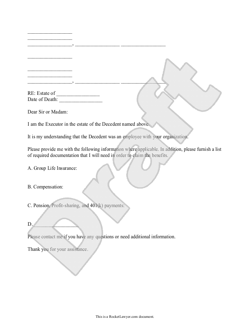 Sample Employee Death Benefits Letter Template