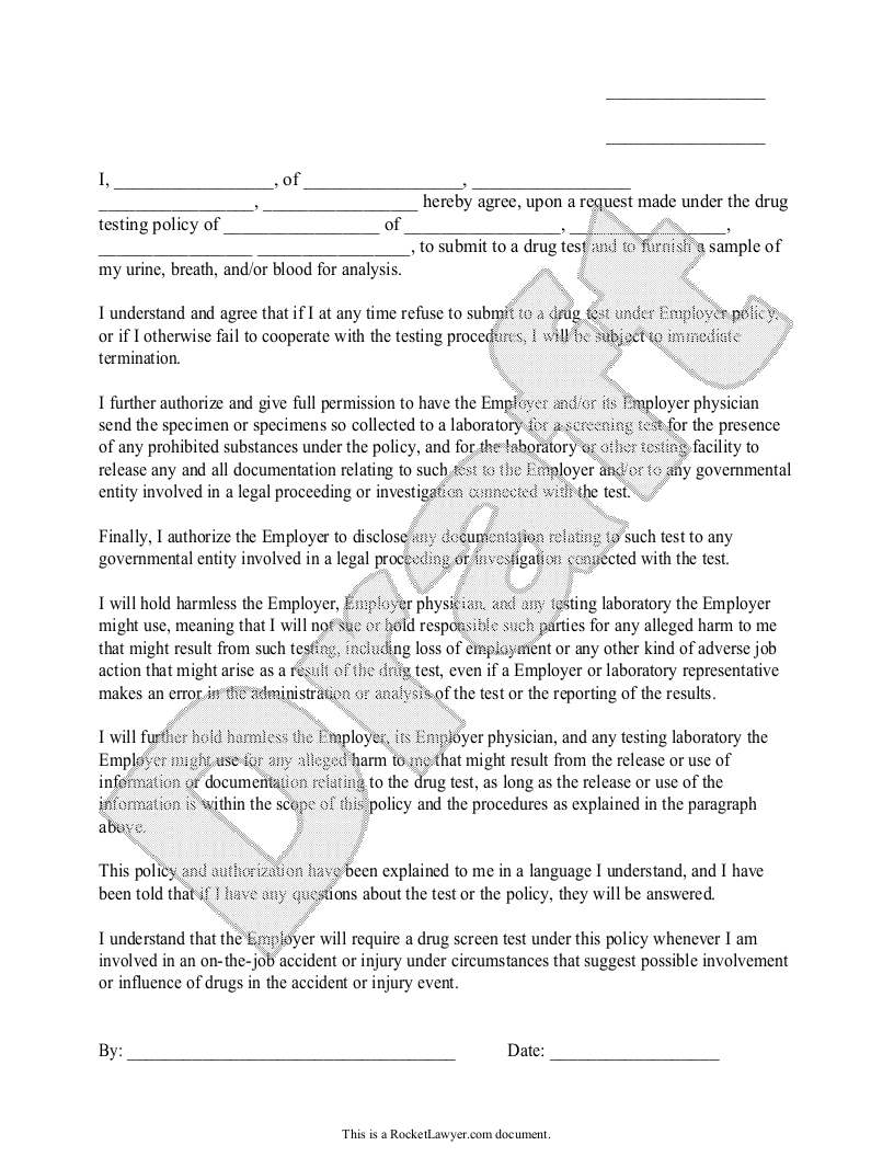 Sample Employee Drug Testing Consent Form Template