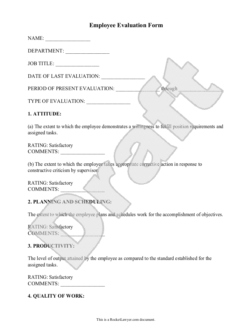 Sample Employee Evaluation Form Template