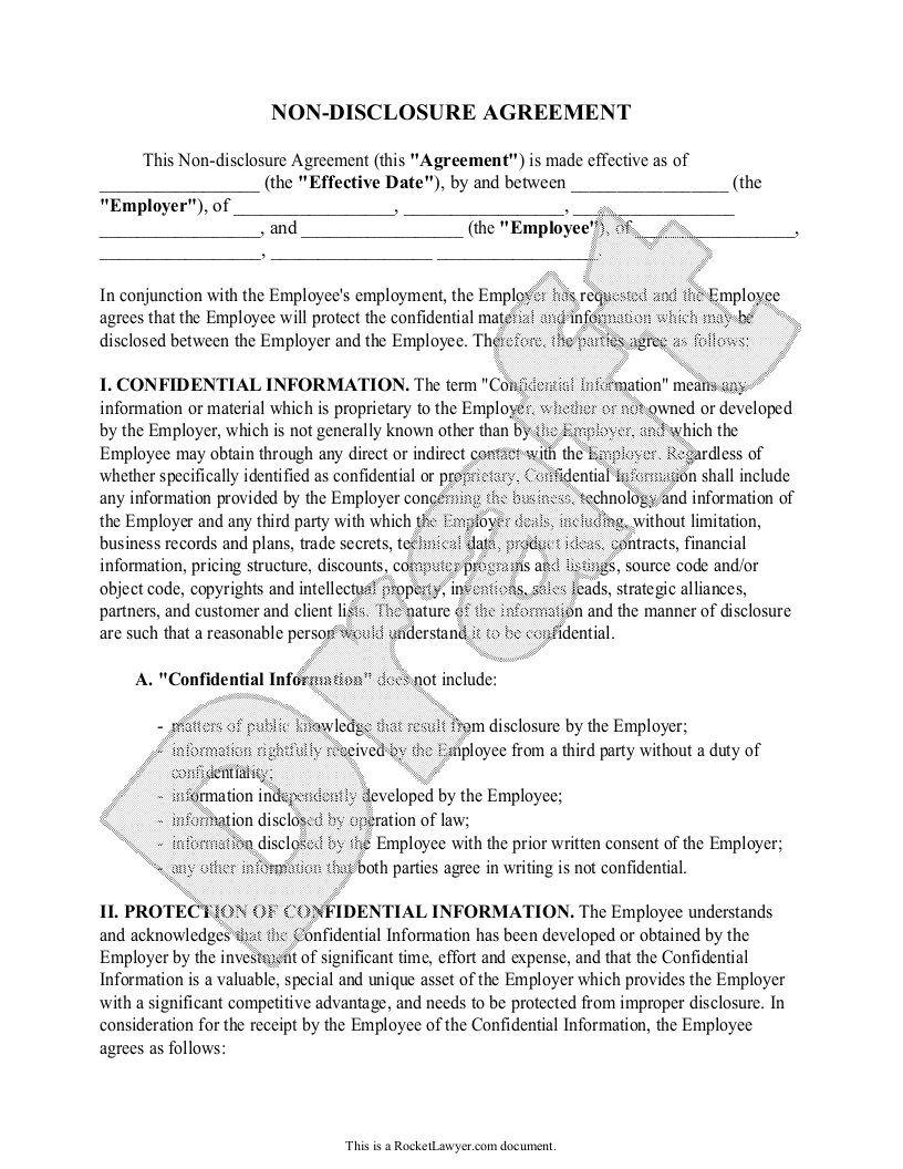 Sample Employee Non Disclosure Agreement Template