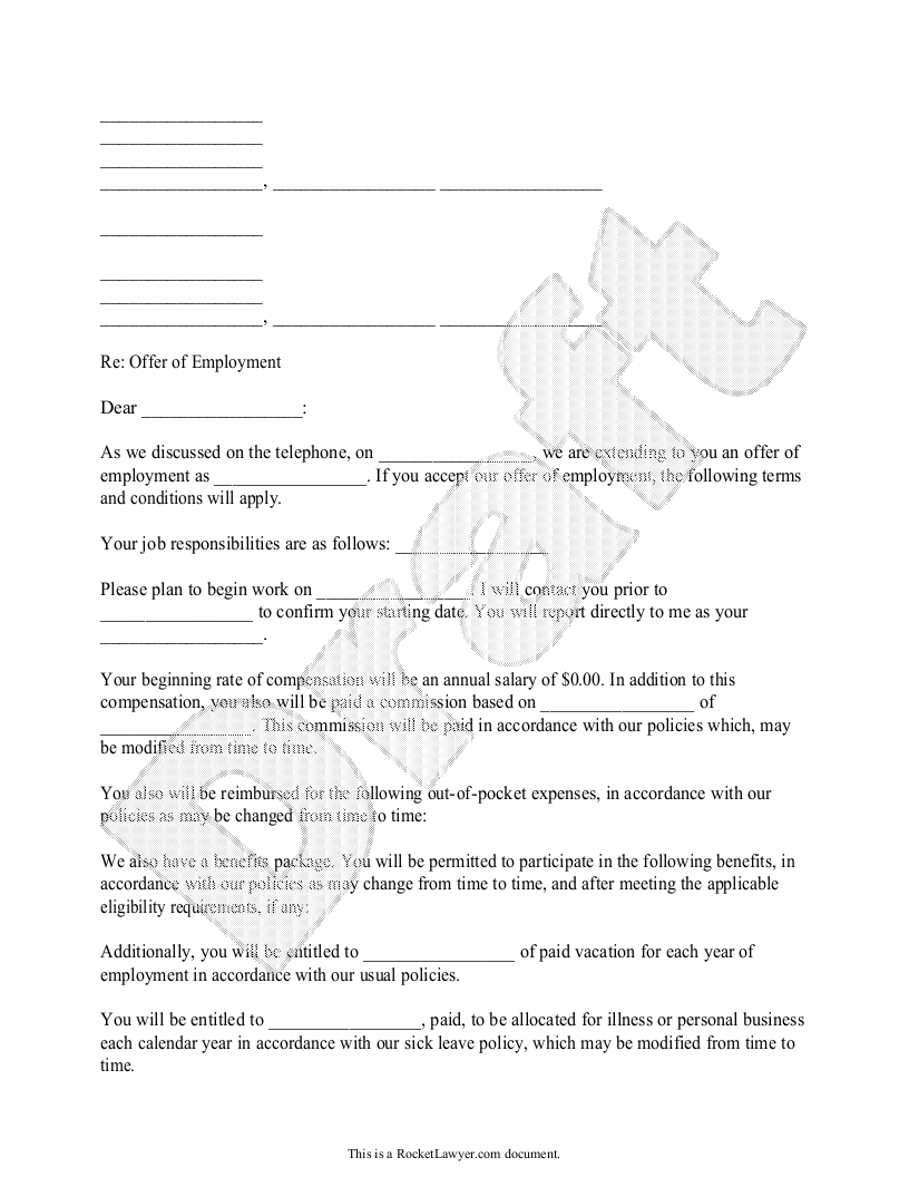 Sample Employment Offer Letter Template