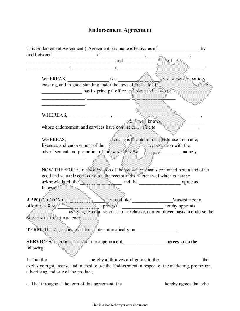 Free Endorsement Agreement  Free to Print, Save & Download In athlete sponsorship agreement template