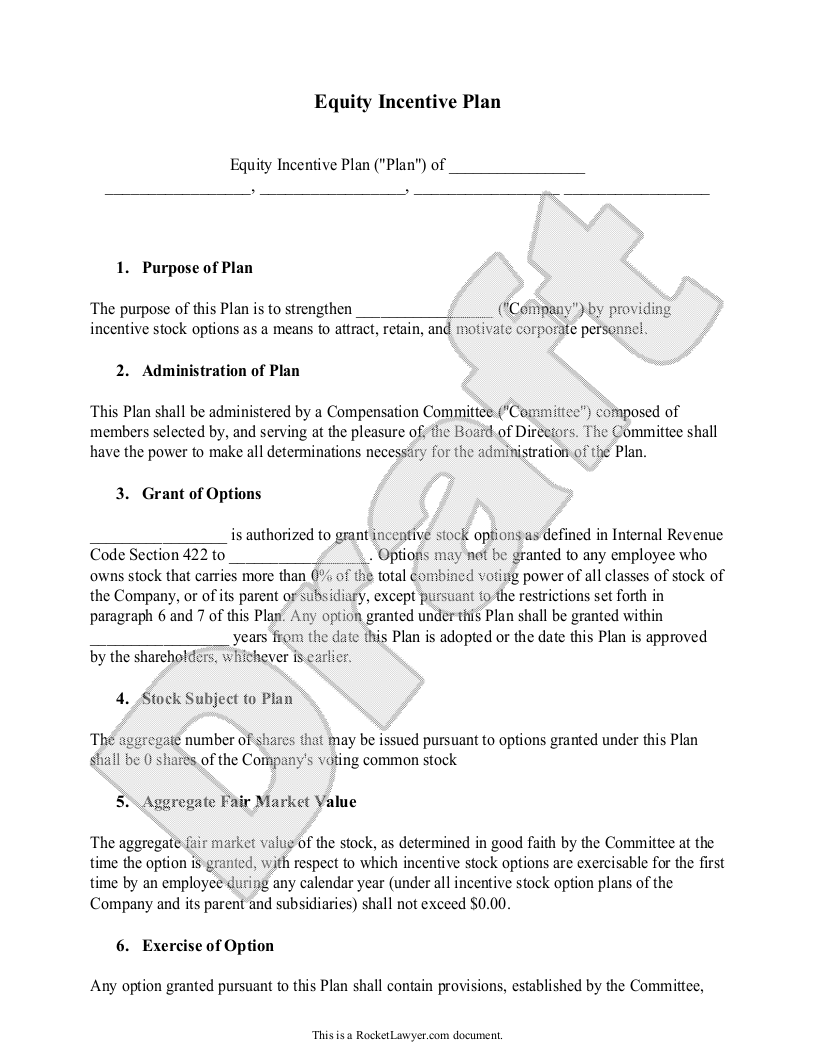 Sample Equity Incentive Plan Template