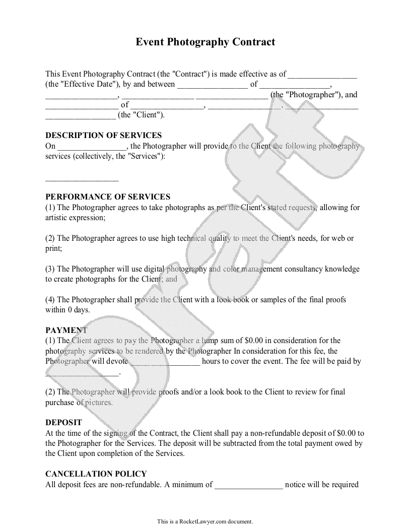 Sample Event Photography Contract Template