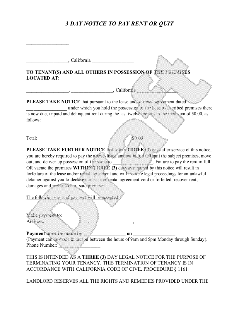 Free California Eviction Notice  Free to Print, Save & Download