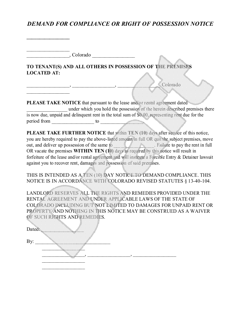Free Colorado Eviction Notice Free to Print, Save & Download