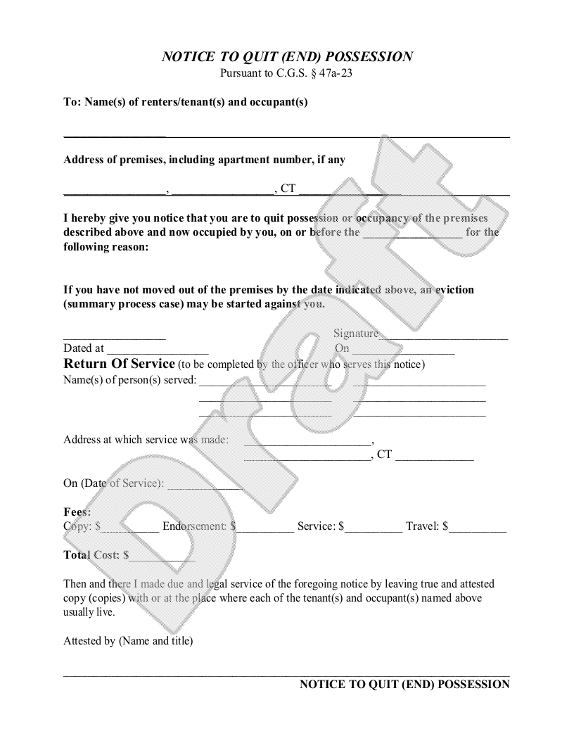 Sample Connecticut Eviction Notice Template