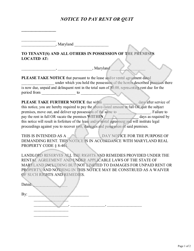 Sample Maryland Eviction Notice Template