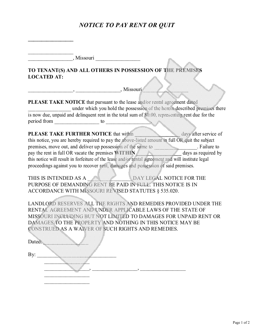 Free Missouri Eviction Notice Free To Print Save Download