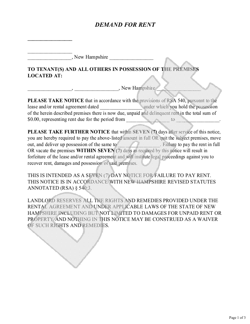 Sample New Hampshire Eviction Notice Template