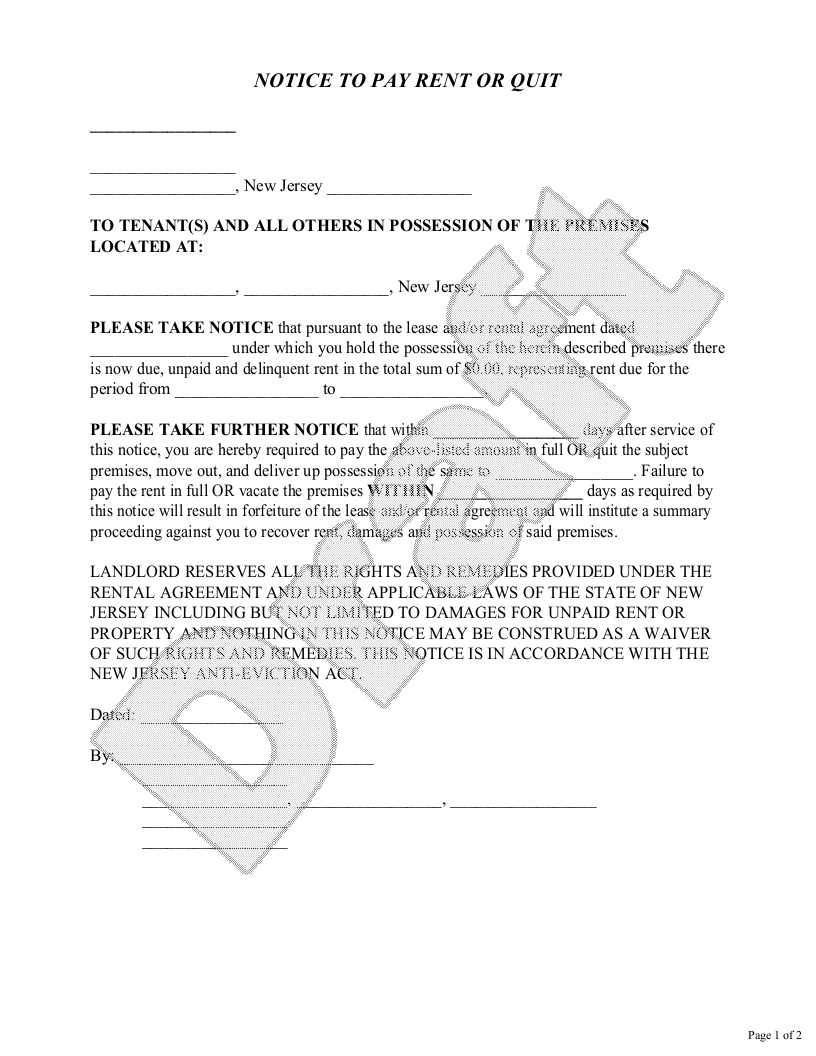 Sample New Jersey Eviction Notice Template