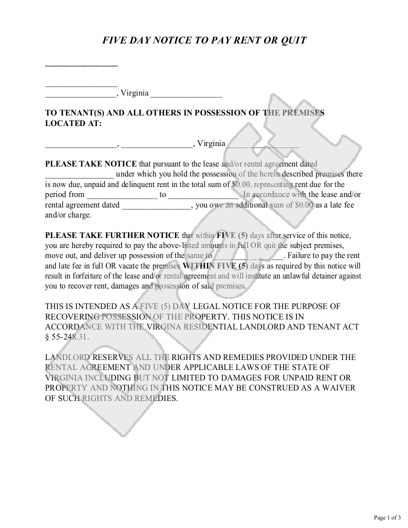 Free Virginia Eviction Notice  Free to Print, Save & Download