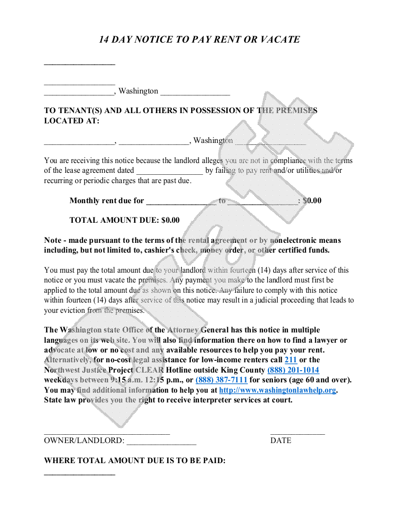 Free Washington Eviction Notice  Free to Print, Save & Download