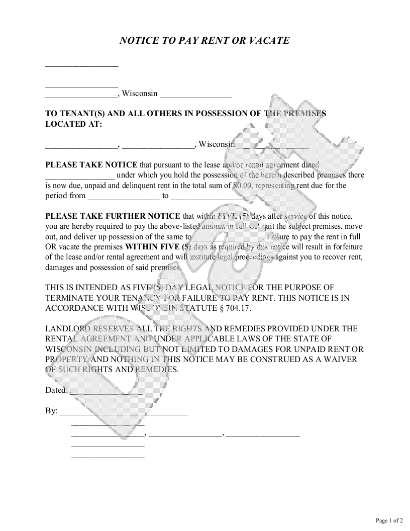 Sample Wisconsin Eviction Notice Template