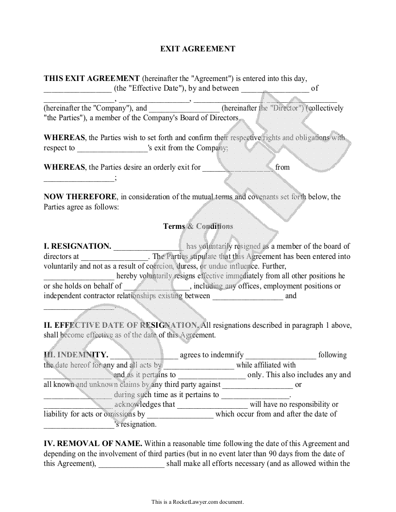 Sample Exit Agreement Template