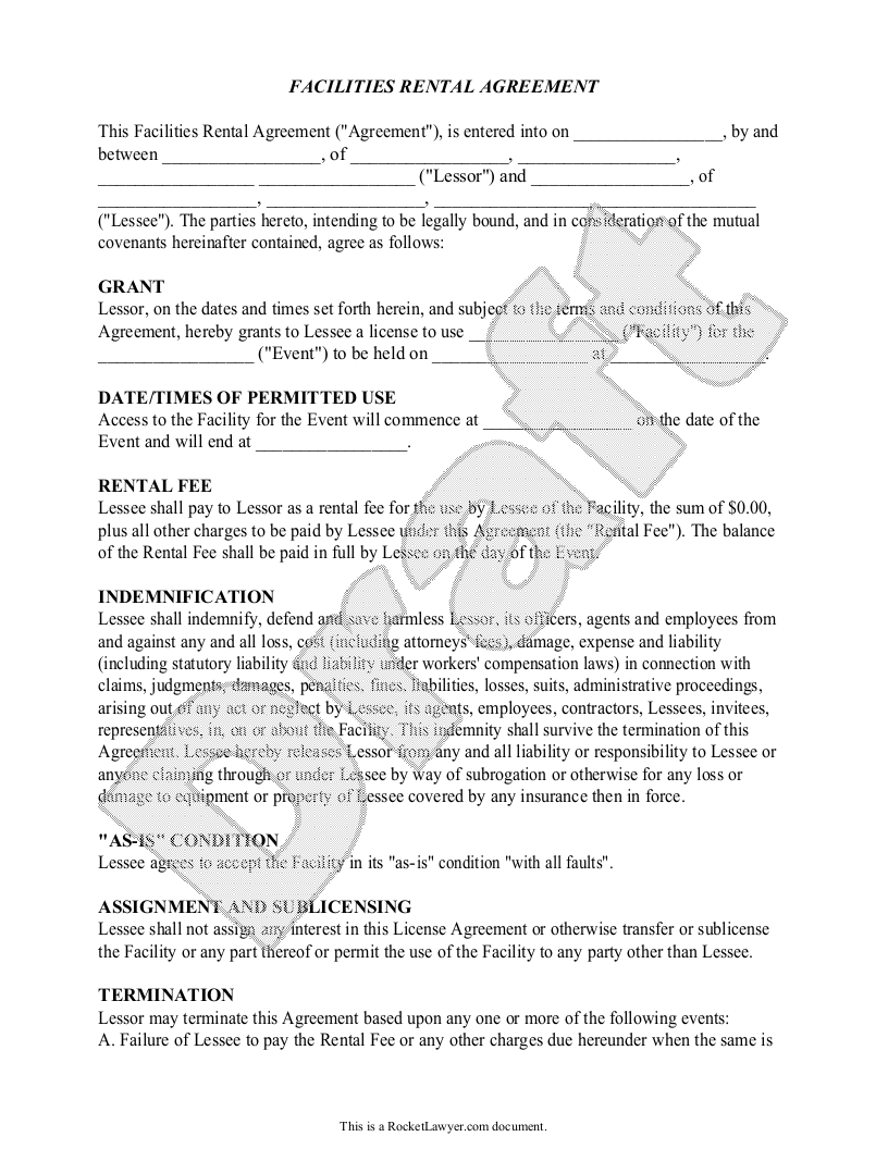 Free Facilities Rental Agreement  Free to Print, Save & Download Pertaining To music equipment rental agreement template