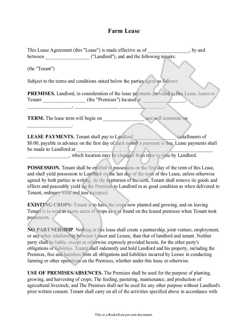 Free Farm Lease  Free to Print, Save & Download For land rental agreement template