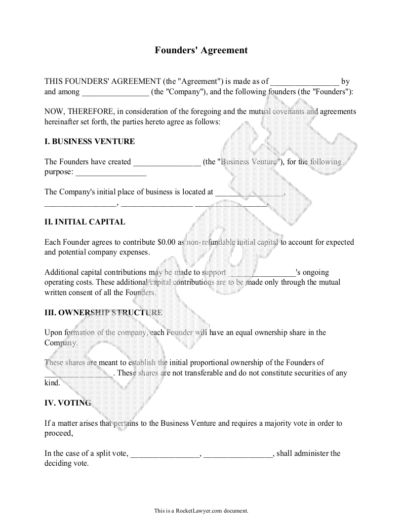 Startup Founders Agreement Template