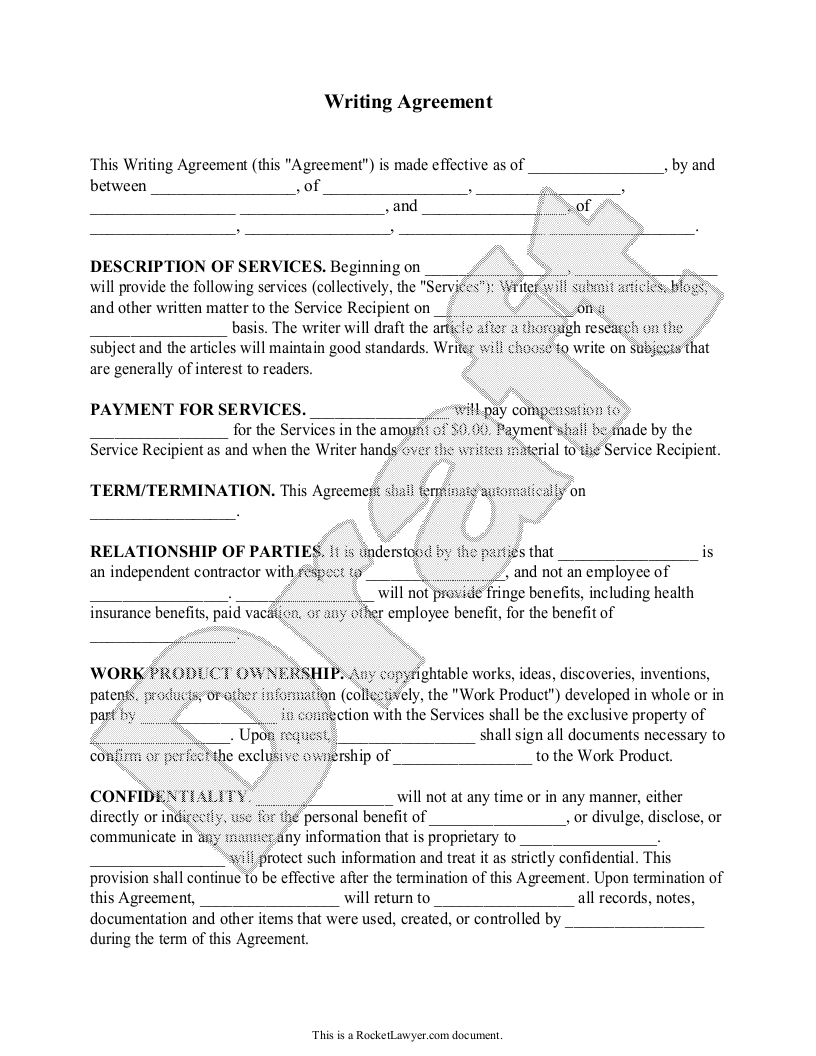 Free Freelance Writer Contract Free To Print Save Download