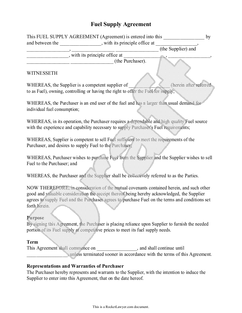 Free Fuel Supply Agreement  Free to Print, Save & Download Within manufacturing supply agreement templates
