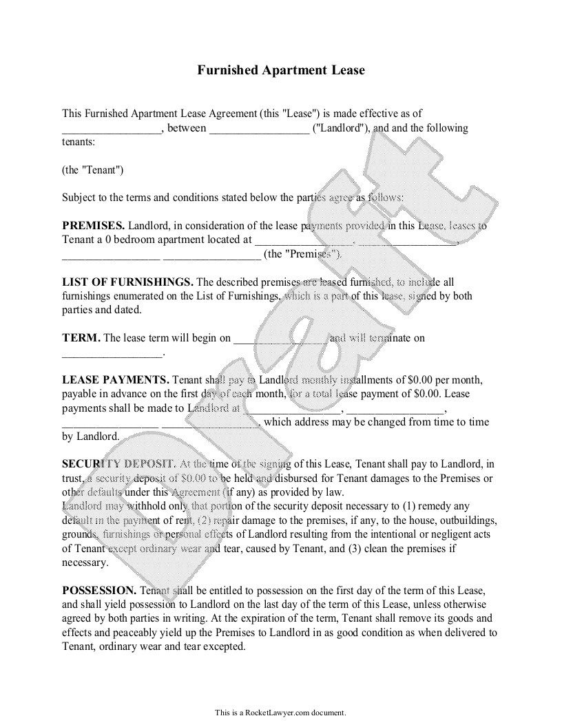 Free Furnished Apartment Lease  Free to Print, Save & Download Regarding corporate housing lease agreement template