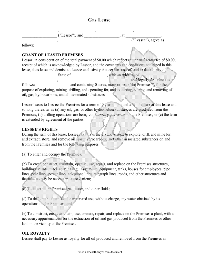 Sample Gas Lease Template
