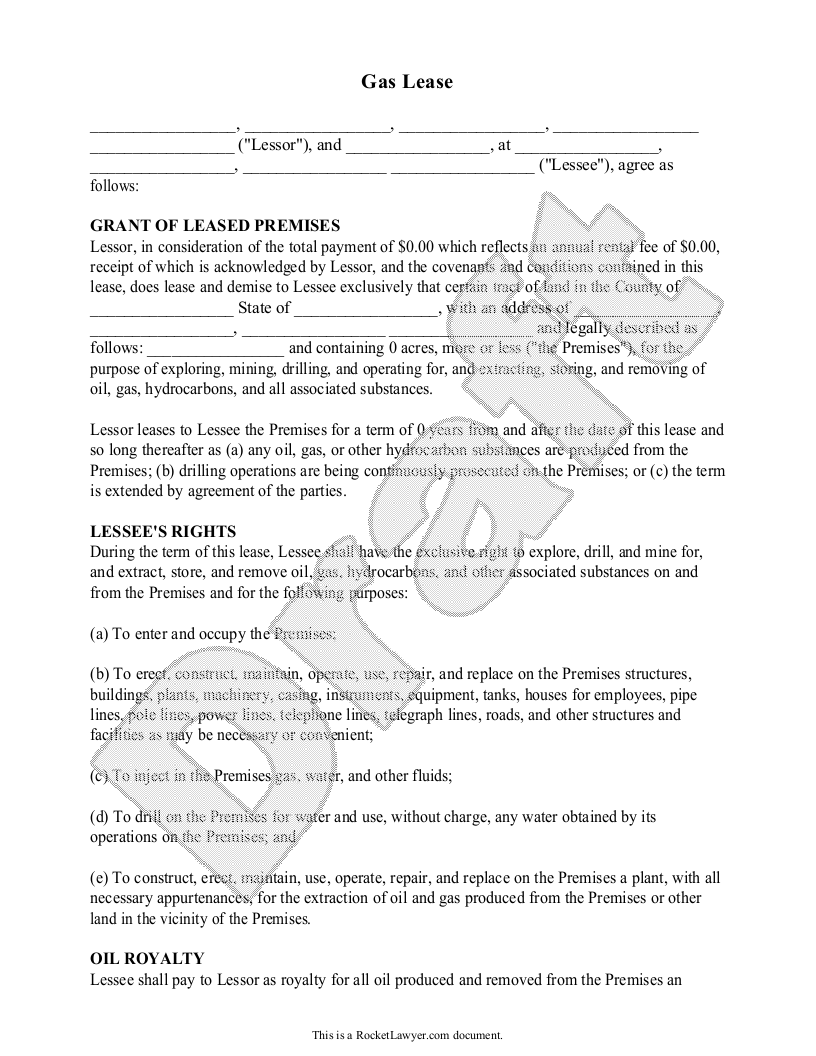 Free Gas Lease Template & FAQs Rocket Lawyer