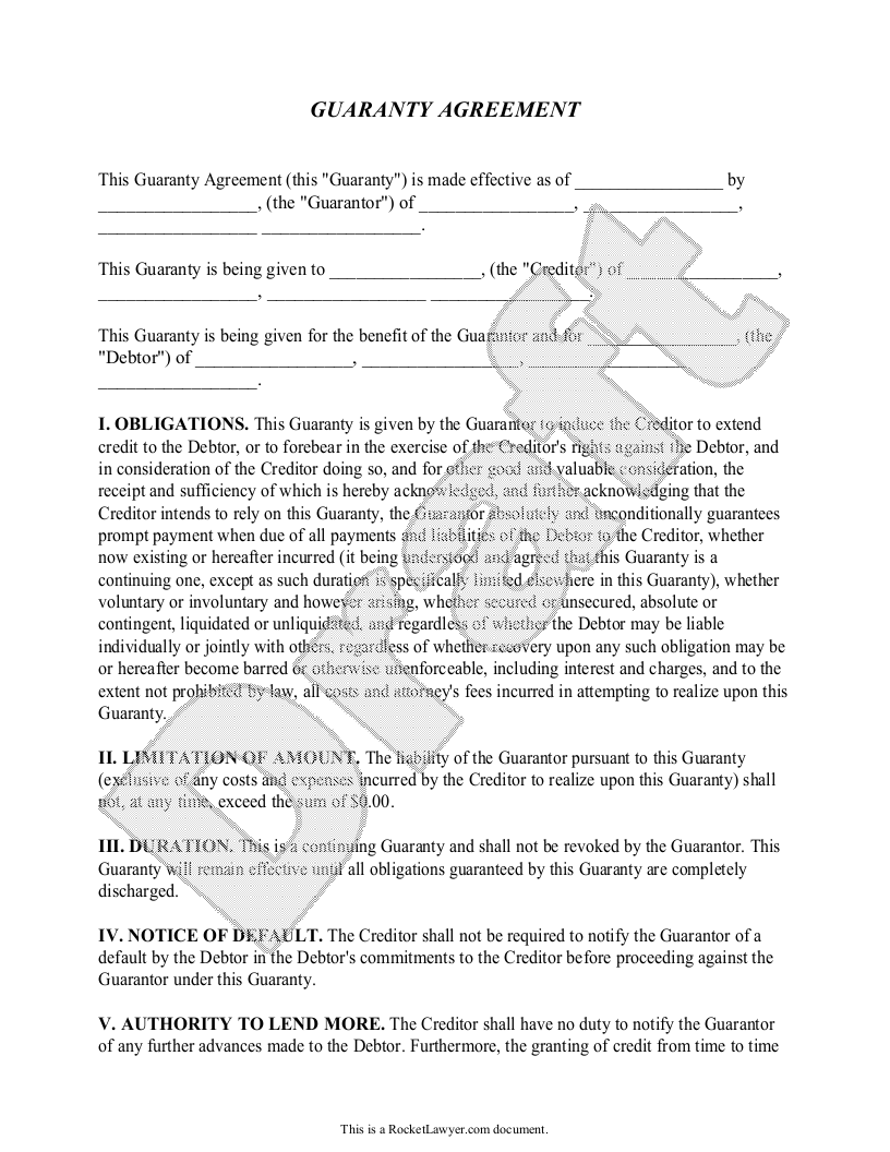 Sample Guaranty Agreement Template