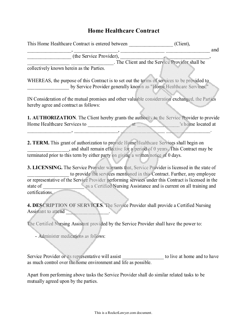 Sample Home Health Care Contract Template