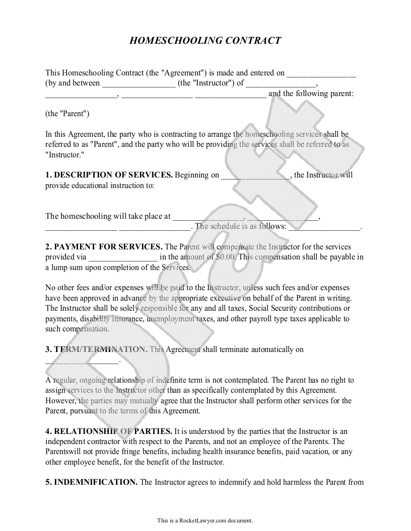 Free Homeschooling Contract  Free to Print, Save & Download In physician professional services agreement template