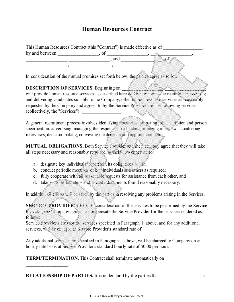 Sample Human Resources Contract Template