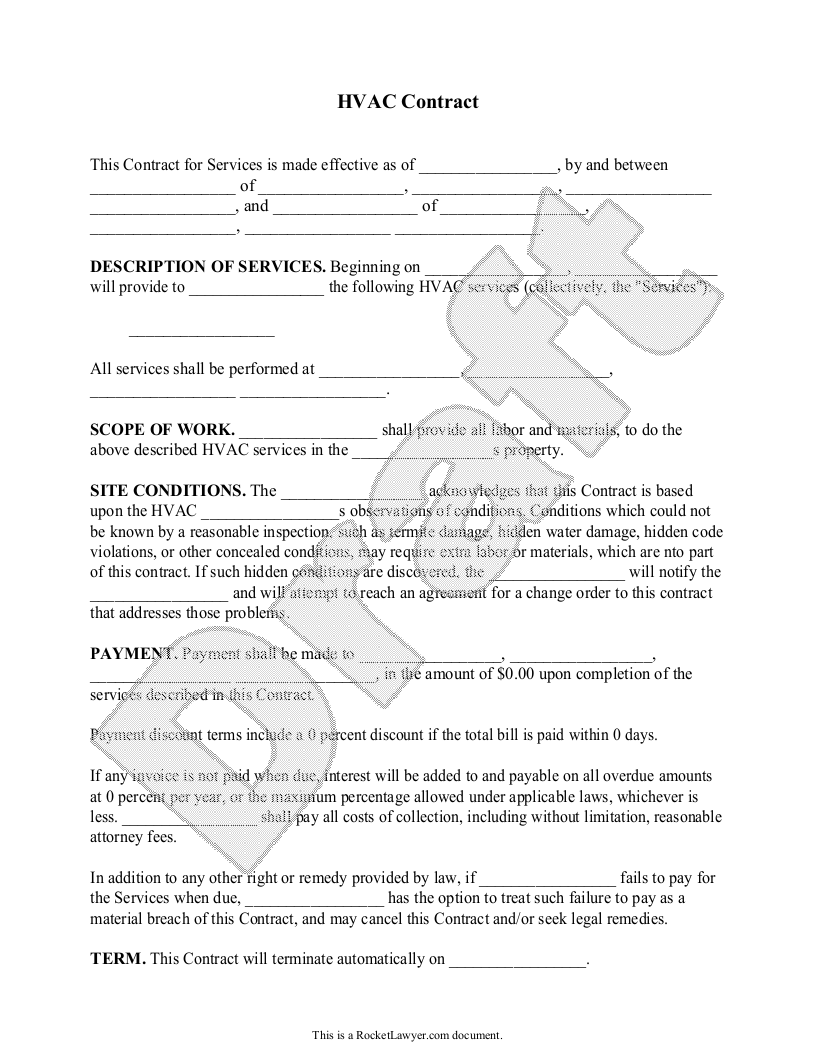 Free HVAC Contract  Free to Print, Save & Download In Free Hvac Business Plan Template