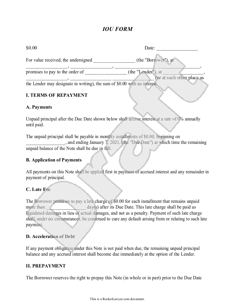 Free IOU Form  Free to Print, Save & Download With Regard To Iou Letter Template