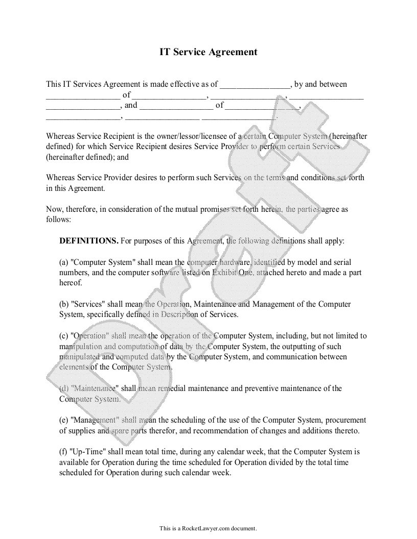 Free IT Service Agreement  Free to Print, Save & Download Throughout contract for service agreement template