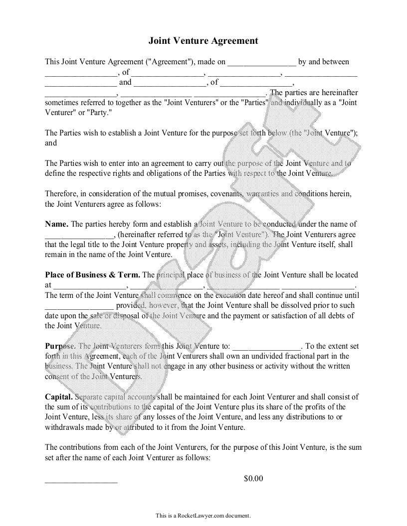 Free Joint Venture Agreement  Free to Print, Save & Download Regarding free simple joint venture agreement template