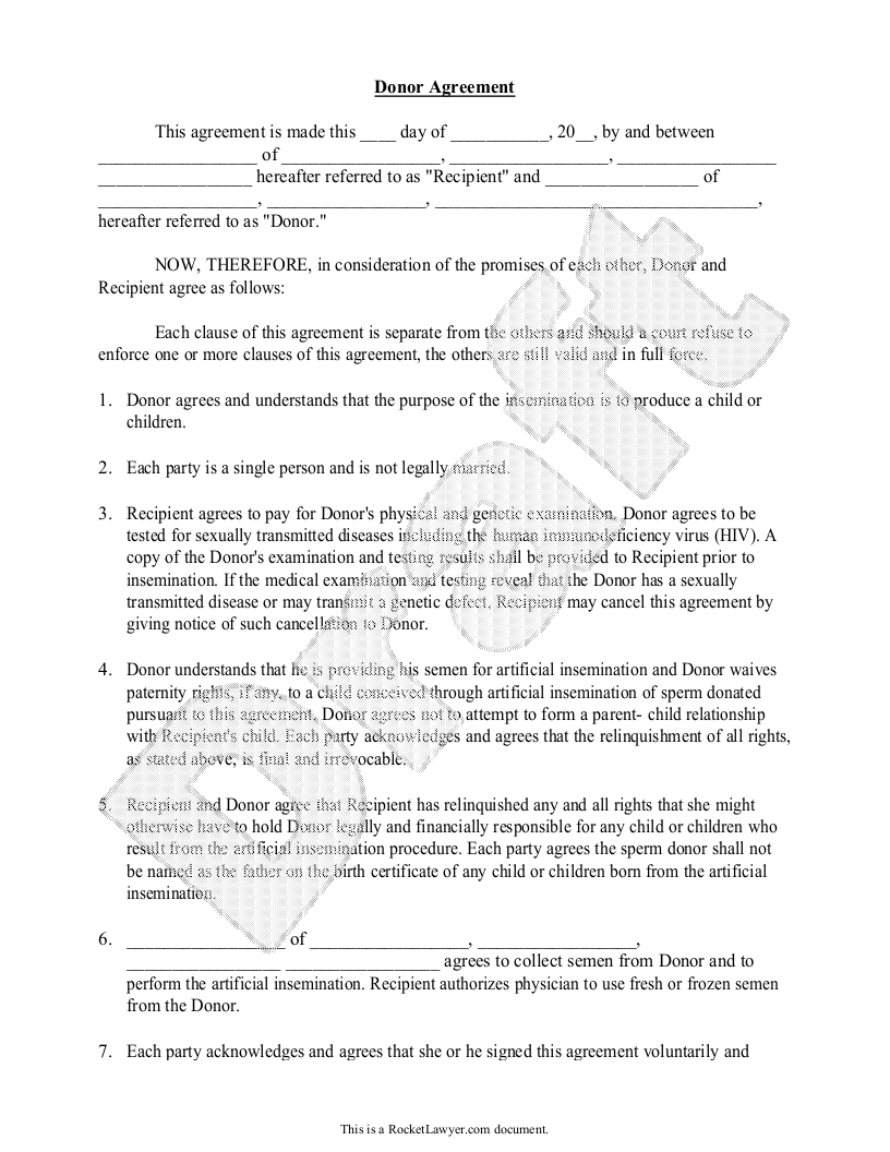 Sample Known Donor Insemination Agreement Template